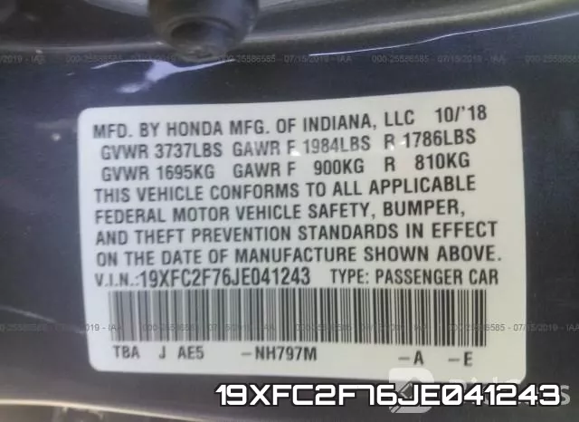 19XFC2F76JE041243 фото 10