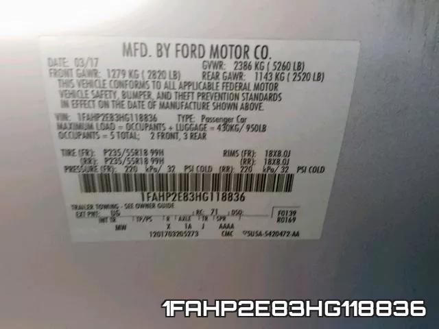 1FAHP2E83HG118836 фото 2
