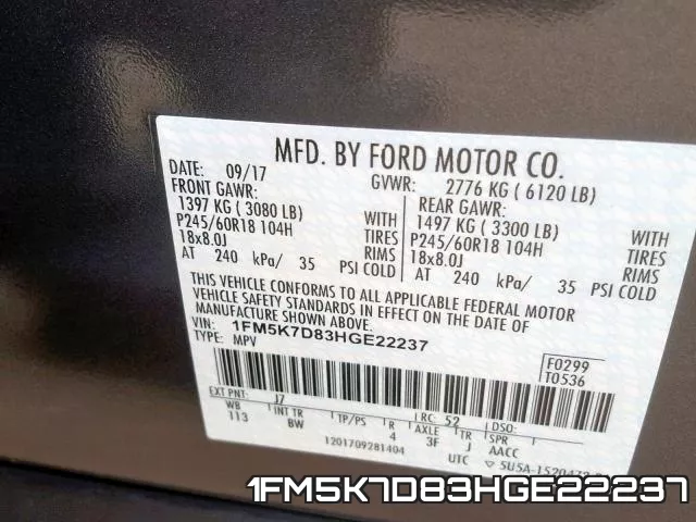 1FM5K7D83HGE22237 фото 2