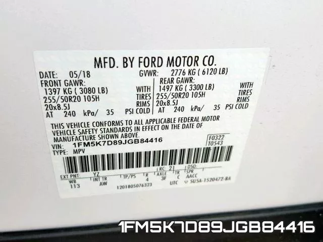 1FM5K7D89JGB84416 фото 2