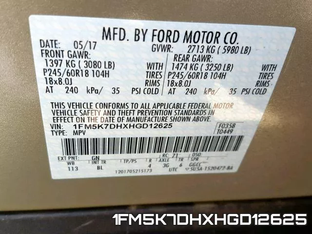 1FM5K7DHXHGD12625 фото 2