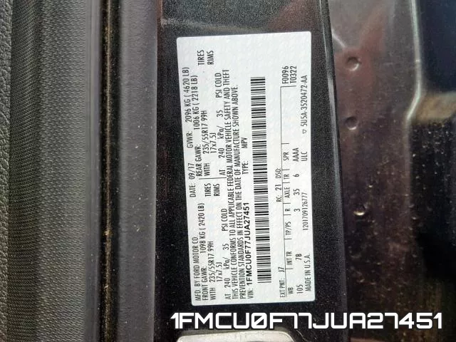 1FMCU0F77JUA27451 фото 2