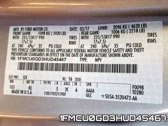 1FMCU0GD3HUD45467 фото 2