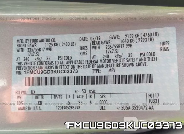 1FMCU9GD3KUC03373 фото 10
