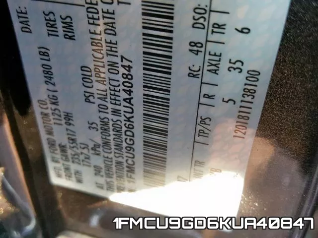 1FMCU9GD6KUA40847 фото 2