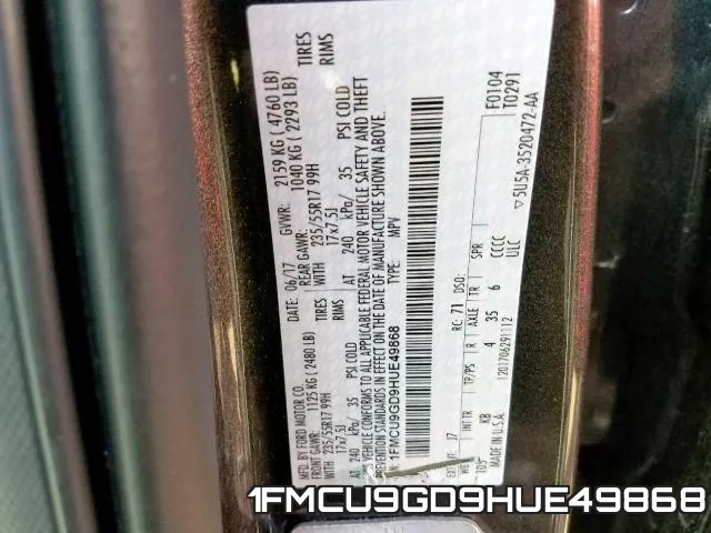 1FMCU9GD9HUE49868 фото 2
