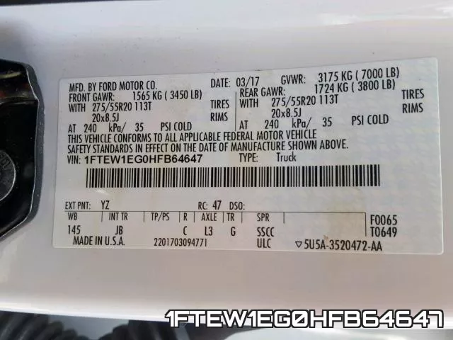 1FTEW1EG0HFB64647 фото 2
