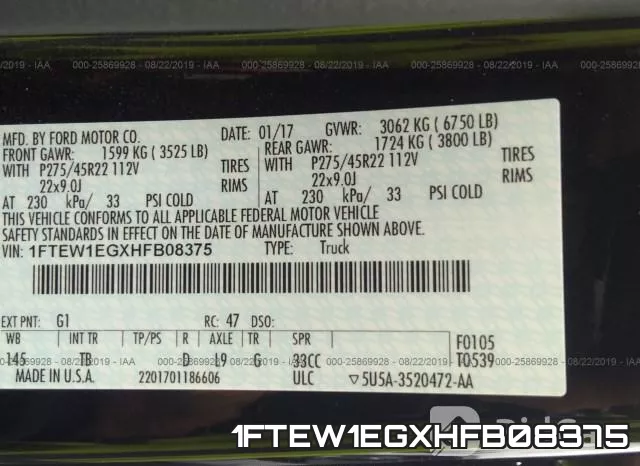 1FTEW1EGXHFB08375 фото 10