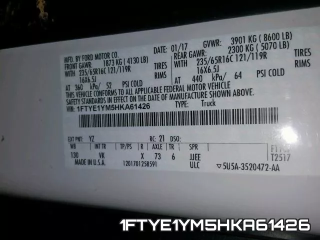 1FTYE1YM5HKA61426 фото 2