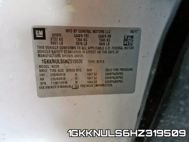 1GKKNULS6HZ319509 фото 2
