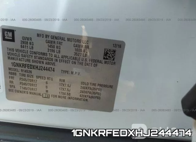 1GNKRFEDXHJ244474 фото 10