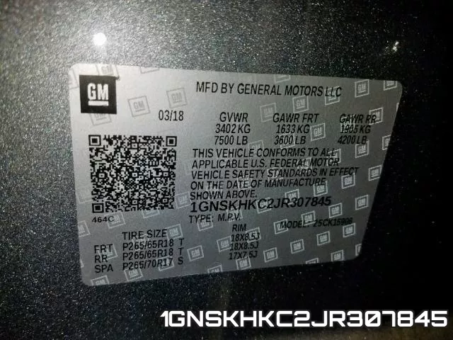 1GNSKHKC2JR307845 фото 2