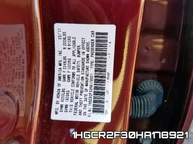 1HGCR2F30HA178921 фото 2