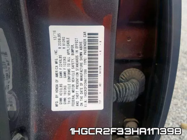 1HGCR2F33HA117398 фото 2