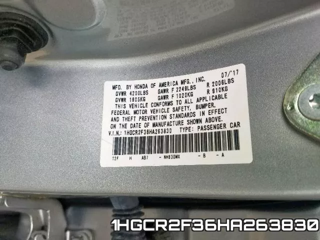 1HGCR2F36HA263830 фото 2