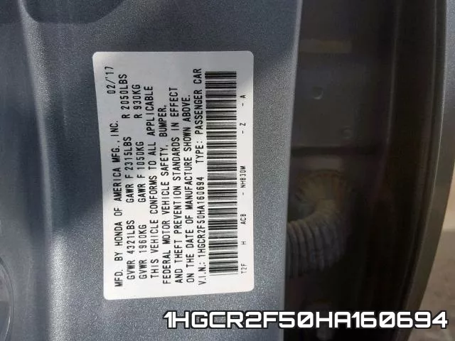 1HGCR2F50HA160694 фото 2