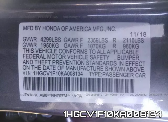1HGCV1F10KA008134 фото 10
