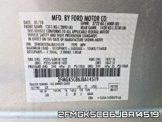 2FMGK5C86JBA14519 фото 2