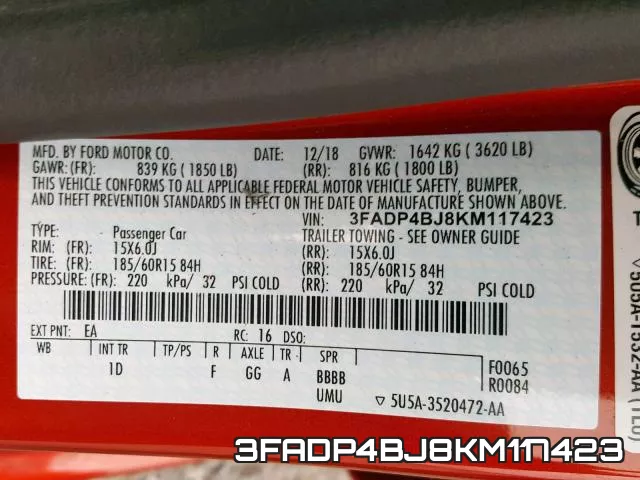 3FADP4BJ8KM117423 фото 2