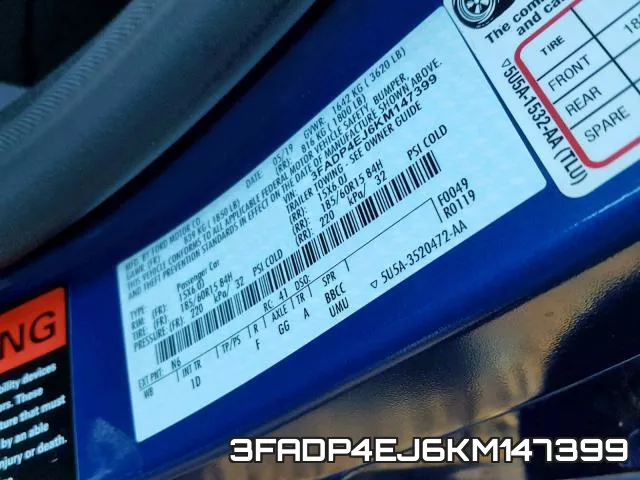 3FADP4EJ6KM147399 фото 2