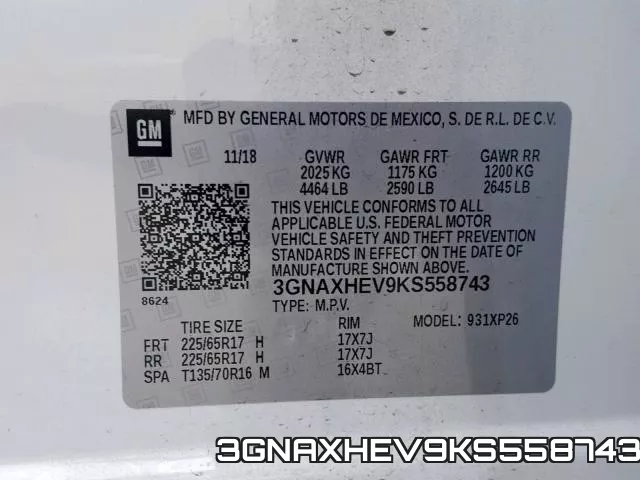3GNAXHEV9KS558743 фото 2