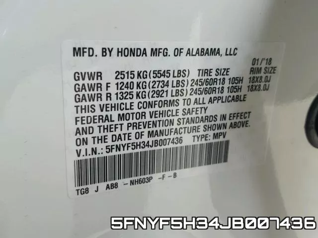 5FNYF5H34JB007436 фото 2