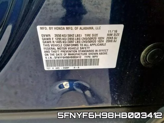 5FNYF6H98HB003412 фото 2