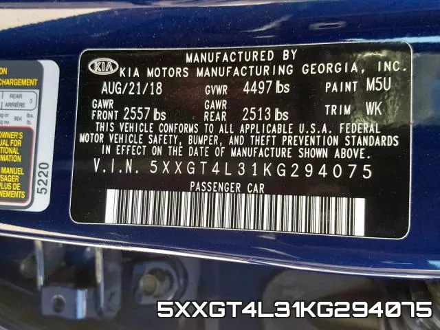 5XXGT4L31KG294075 фото 2