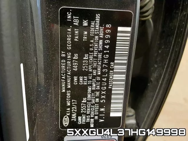 5XXGU4L37HG149998 фото 2