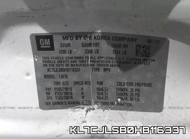 KL7CJLSB0HB116337 фото 10
