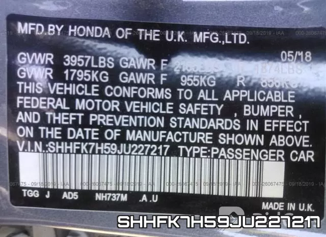 SHHFK7H59JU227217 фото 10