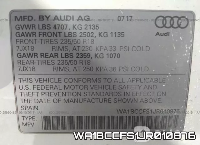 WA1BCCFS1JR010876 фото 10