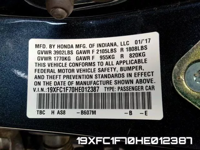 19XFC1F70HE012387 фото 2