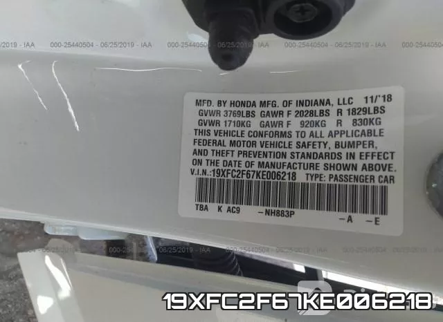 19XFC2F67KE006218 фото 10