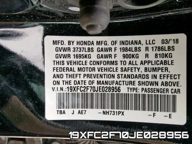 19XFC2F70JE028956 фото 2