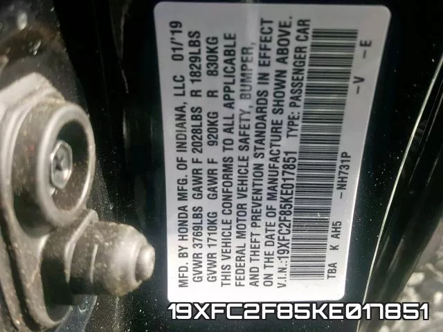 19XFC2F85KE017851 фото 2
