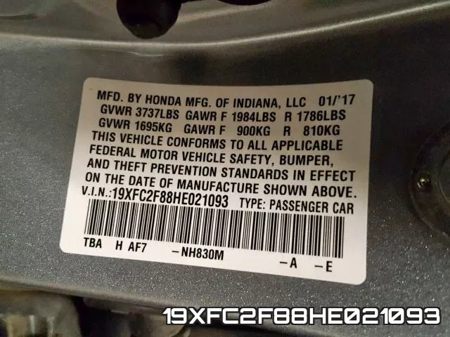 19XFC2F88HE021093 фото 2