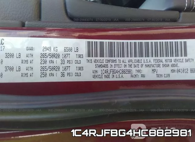 1C4RJFBG4HC882981 фото 10