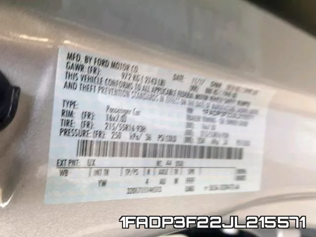 1FADP3F22JL215571 фото 2