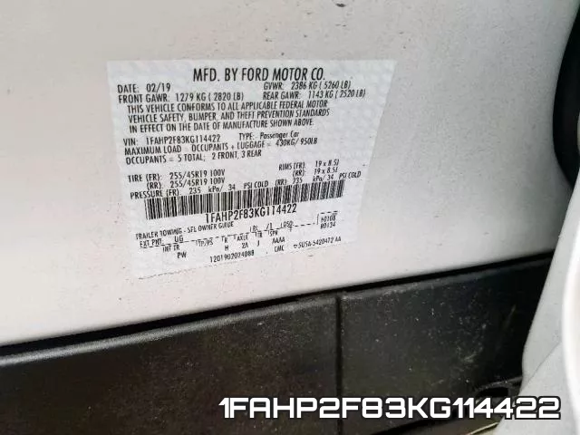 1FAHP2F83KG114422 фото 2