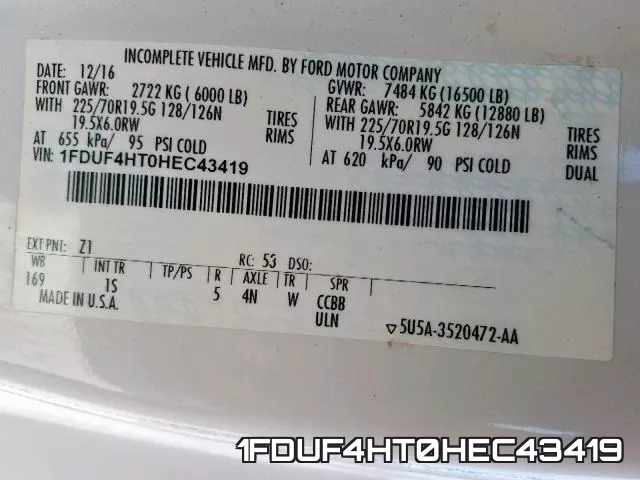 1FDUF4HT0HEC43419 фото 2