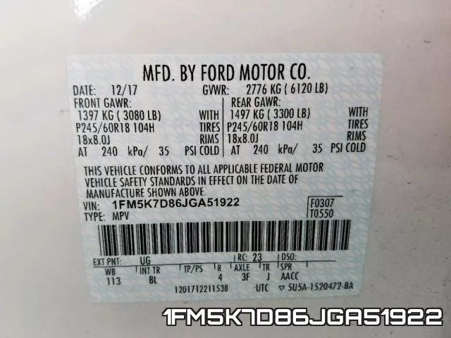 1FM5K7D86JGA51922 фото 2