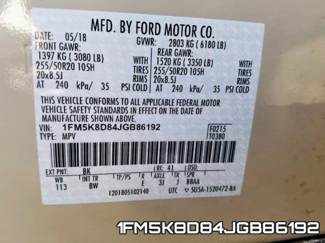 1FM5K8D84JGB86192 фото 2