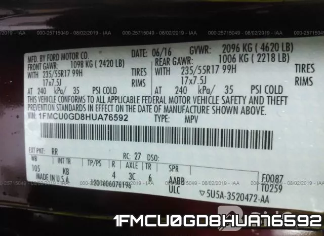 1FMCU0GD8HUA76592 фото 10