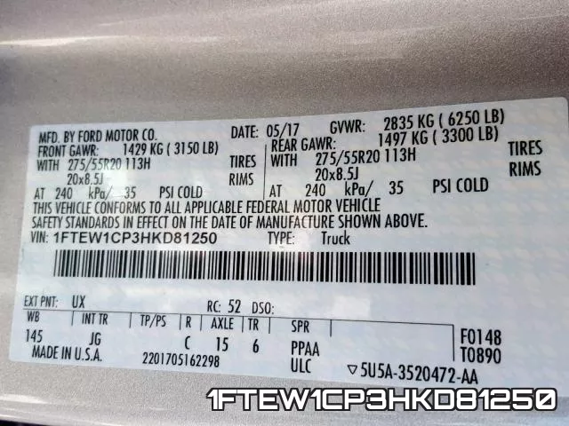 1FTEW1CP3HKD81250 фото 2