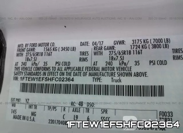 1FTEW1EF5HFC02364 фото 10