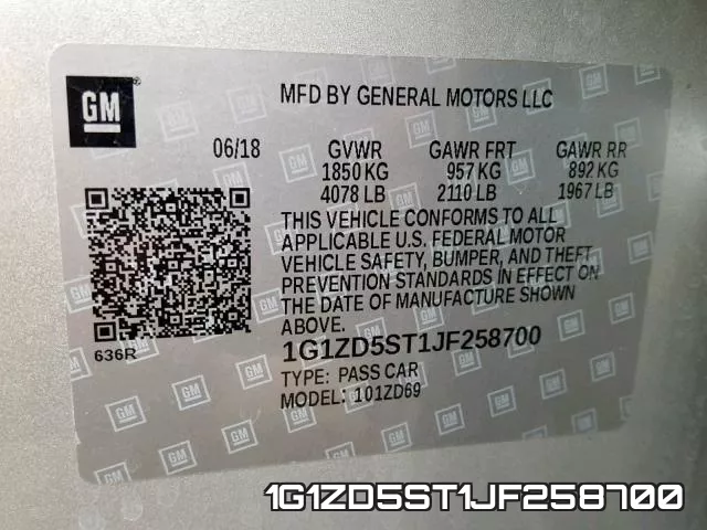 1G1ZD5ST1JF258700 фото 2