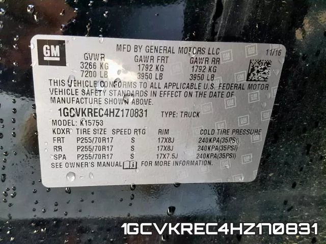 1GCVKREC4HZ170831 фото 2