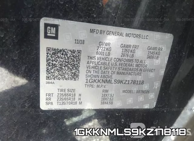 1GKKNMLS9KZ178118 фото 10