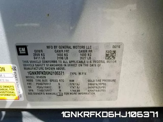 1GNKRFKD6HJ106371 фото 2